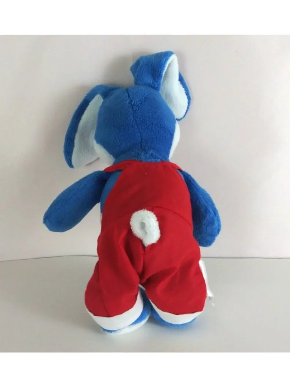 Kinder Blue Bunny Rabbit Wearing Overalls Mascot 10